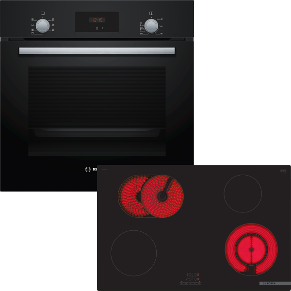 Bosch HBD231FB85 - Einbau-Backofen-Set, HBF133BA0 + PKN811BA2E, Einbau-Backofen, Elektro-Kochfeld, 80 cm